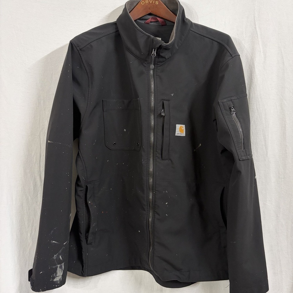 Carhartt 102703 Men's Soft Shell Work Full Zip Jacket XL Black Paint Splatter
